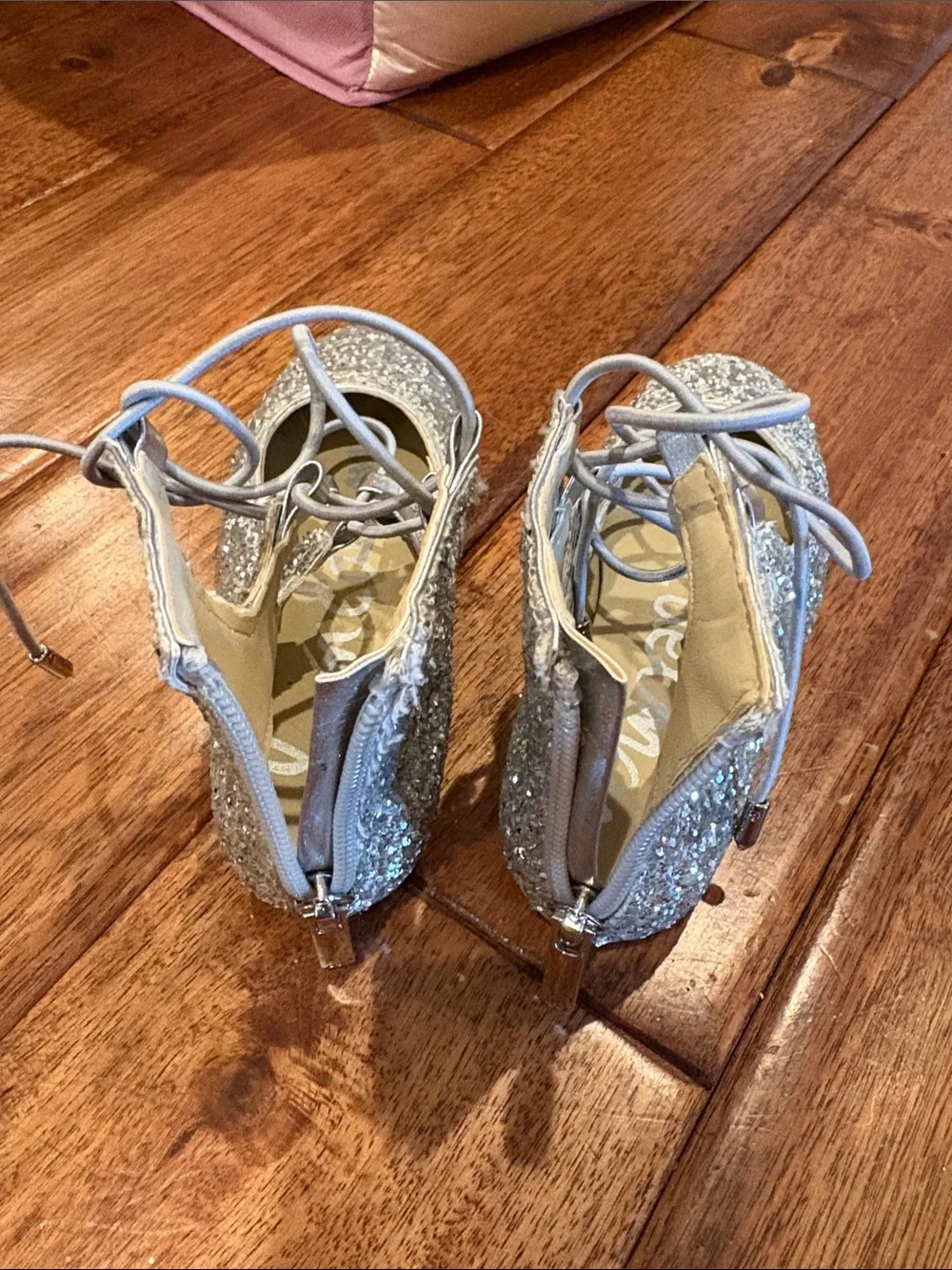 Sam Edelman Silver Glitter Lace-Up Kids Dress Shoes